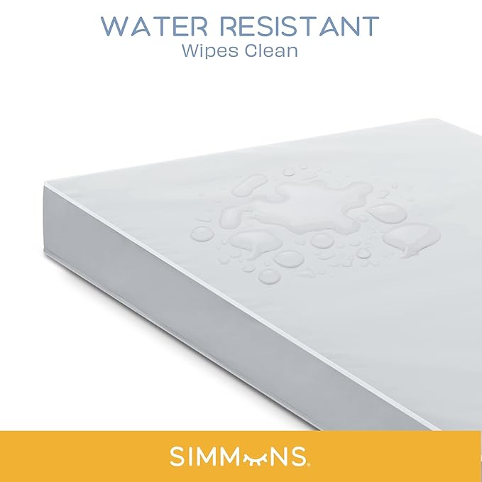 Simmons Kids Carter 6-in-1 Convertible Crib - Greenguard Gold Certified, Grey + Quiet Nights Breathable Baby Bed Crib Mattress and Toddler Mattress (Bundle)