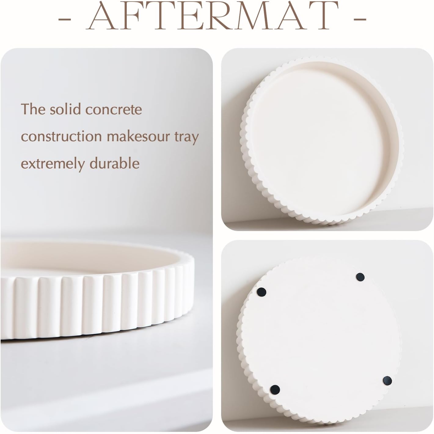 Decorative Tray for Coffee Table, Living Room, Side Table, 11" White Round Concrete Home Decor Serving Trays for Accent Table, Console Table