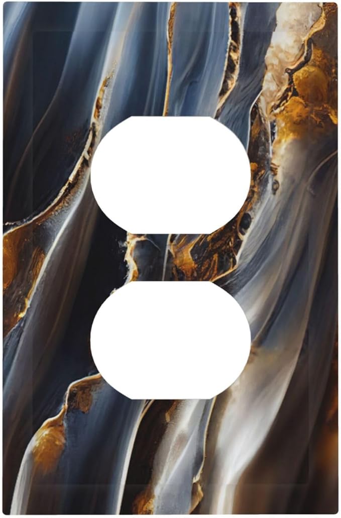 Gradient Abstract Ripple Blue Gold Marble Printed Single Duplex Wall Plate Covers Light Switch Cover 1 Gang Outlet Plate Decorative Switchplate Covers Electrical Faceplate for Kitchen Bathroom Decor