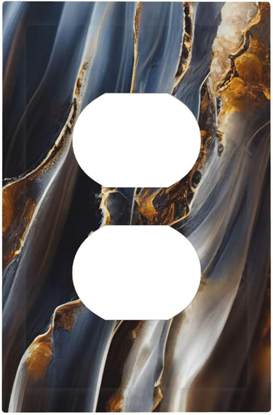 Gradient Abstract Ripple Blue Gold Marble Printed Single Duplex Wall Plate Covers Light Switch Cover 1 Gang Outlet Plate Decorative Switchplate Covers Electrical Faceplate for Kitchen Bathroom Decor