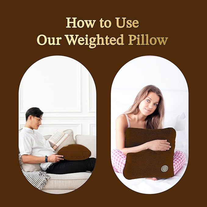 Plush Weighted Pillow 9lbs - Enhances Relaxation and Comfort with Ultra Plush Cooling Fabric - Cool Alternative to Weighed Blanket - Glass Beads Weight, Machine Washable (Fleece, Brown)