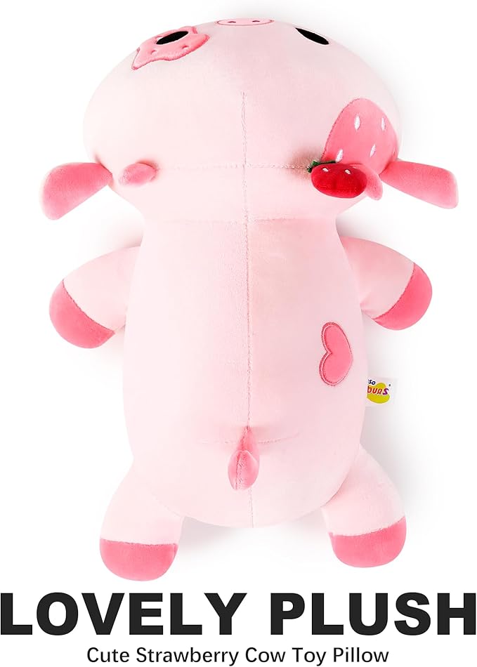 Onsoyours Cute Cow Plushie, Soft Stuffed Strawberry Cow Squishy Plush Animal Toy Pillow for Kids (Strawberry Cow, 12")