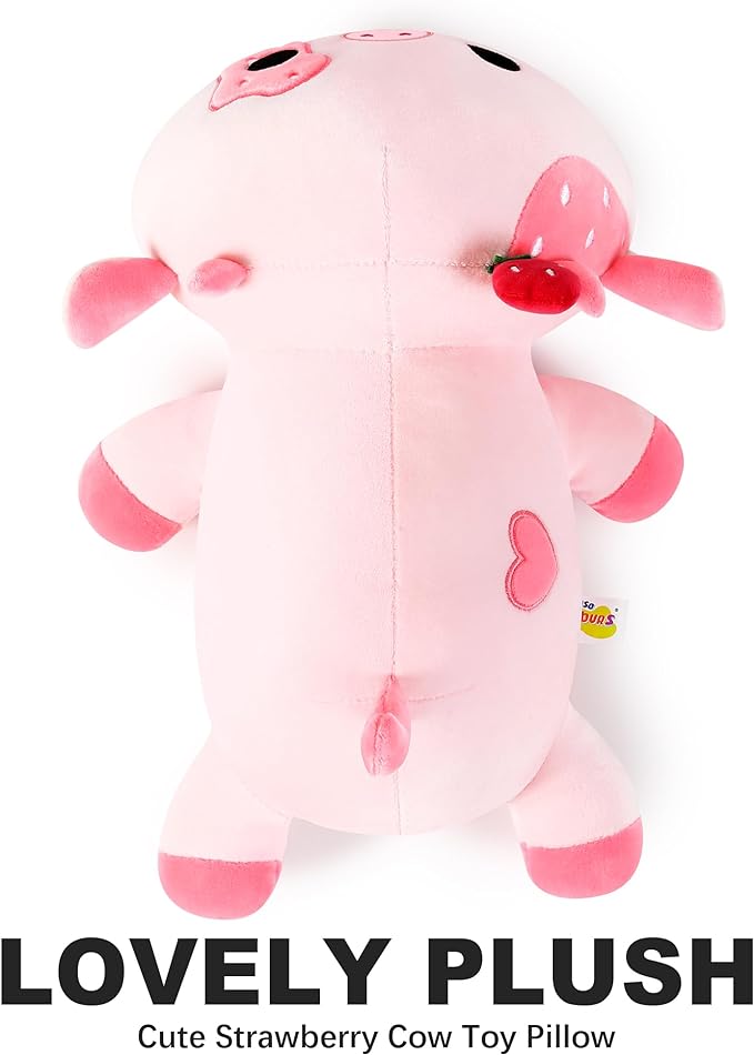 Onsoyours Cute Cow Plushie, Soft Stuffed Strawberry Cow Squishy Plush Animal Toy Pillow for Kids (Strawberry Cow, 9")