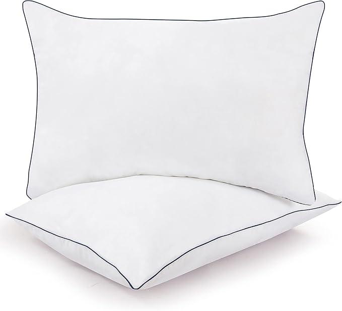 ROYALE LINENS Pillows Standard Size Set of 2 - Bed Pillows for Sleeping - Piping Pillow for Back, Stomach & Side Sleepers - Down Alternative Standard Pillow - Hotel Quality (20x26 Inches,Pack of 2)