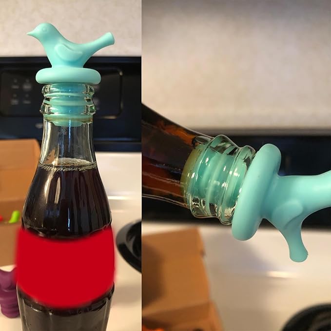 Little Bird Decorative Wine Stoppers, Colorful Silicone, Reusable, Leakproof, Eco-Friendly, Universal Fit, Gift-Ready, Set of 4, BD-005