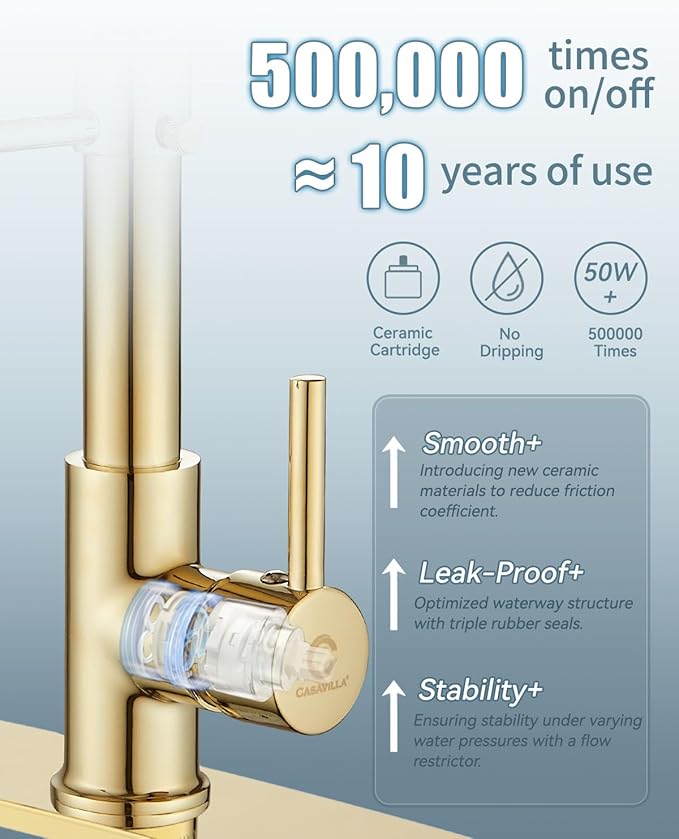 Gold Kitchen Faucet, Kitchen Faucet with Soap Dispenser, Pull Down Kitchen Faucet with Sprayer, Single Handle Kitchen Sink Faucet with Dual Function Spray Head, Camper Laundry RV Faucet,PVD