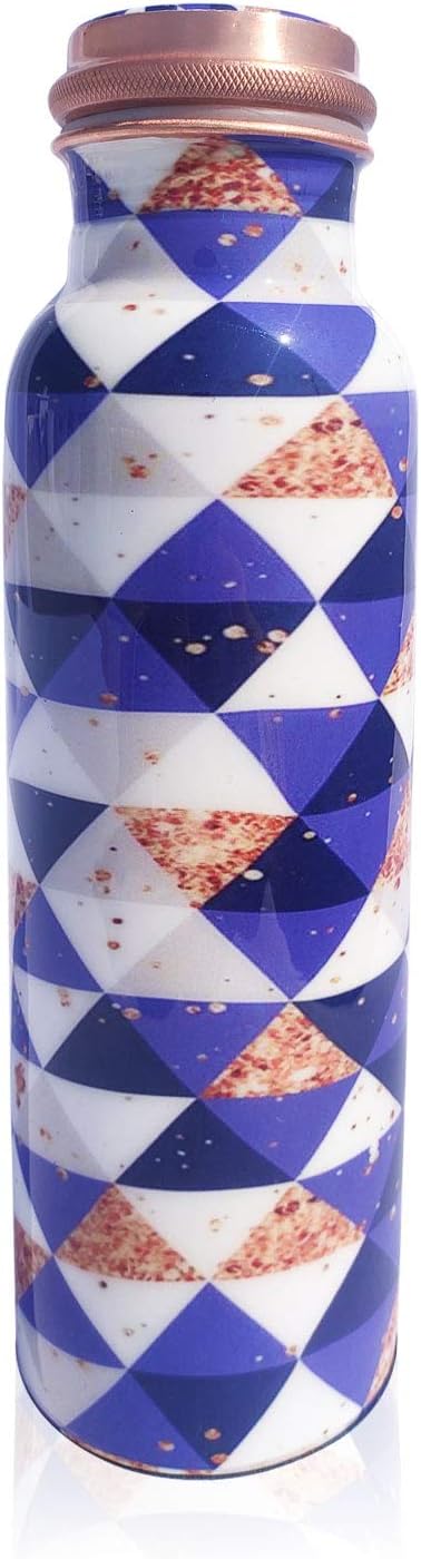 Pure Printed Copper Water Bottle - Leak Proof Ayurvedic Drinkware Copper Vessel for Sports, Gym, Outdoors, Yoga, Health Benefits (30 oz)