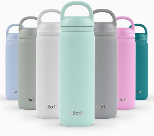 Ello Cooper Twist 22oz Stainless Steel Water Bottle with Chug Lid | Leak Proof Double Walled and Vacuum Insulated | Fits Car Cupholder | Built in Carry Loop | Dishwasher Safe | Yucca