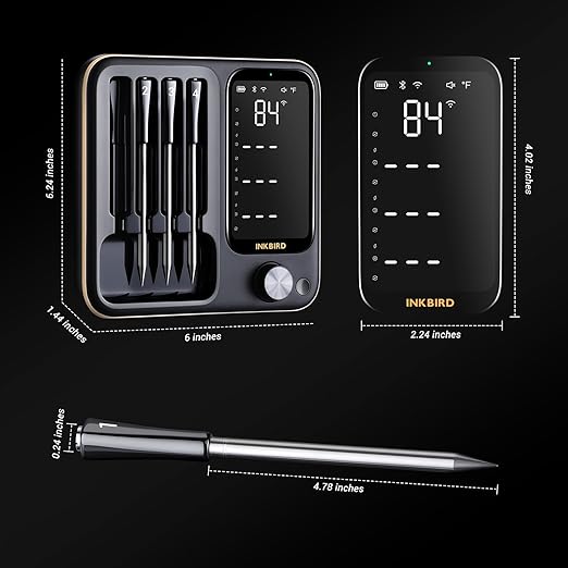 Wireless Meat Thermometer with 4 Probes, Inkbird Wifi Digital Food Thermometer for Turkey Beef Rotisserie Grill Oven,Unlimited Range Dishwasher Waterproof Bluetooth Meat Thermometer for iOS & Android