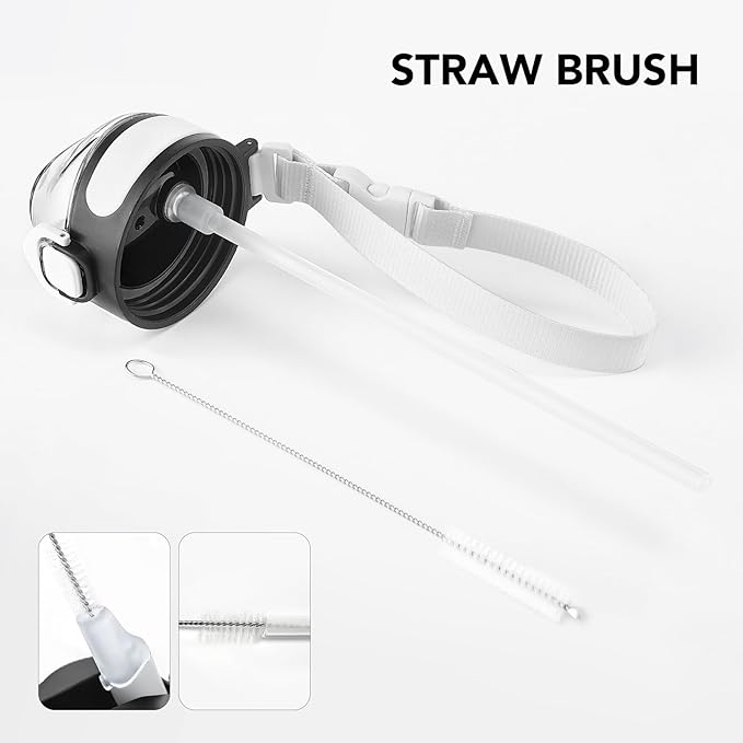 Enerbone Insulated Water Bottle, 32 oz Stainless Steel Water Bottles with Carrying Strap, Double-Wall Vacuum Insulation Thermos, Leakproof Sports Bottle with Straw, Keep Drinks Hot or Cold for Hours