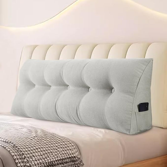 Large Triangular Headboard Pillows Long Backrest Positioning Support Bolster Cushion for Daybed Fluffy Quality Plush Body Wedge Pillow with Removable Cover(Light grey-King-76x8x20in)