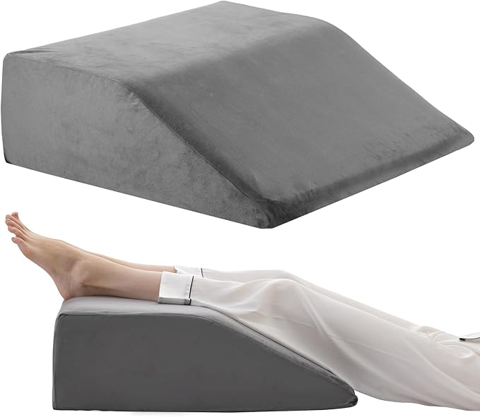 Leg Elevation Pillows, Leg Pillows for Sleeping, Cooling Gel Memory Foam Top, Wedge Pillow for Legs, Leg Wedges for Circulation, Swelling, After Surgery - Removable Cover (6 Inch, Grey)