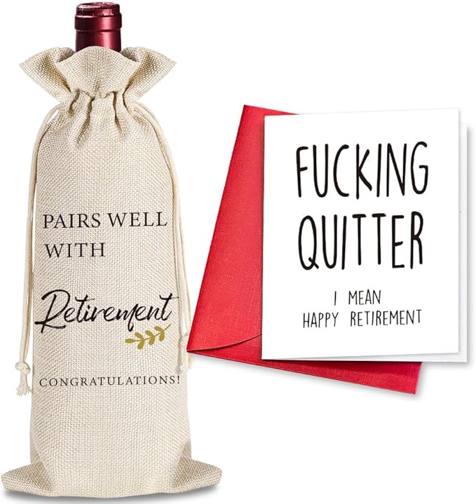 Retirement Gifts for Woman Men, Pairs Well With Retirement Wine Bag, Retirement Gifts Leaving Gifts for Colleagues BBF Boss Doctors Nurse Teachers Retirees, 1 Wine Bag with 1 Funny Retirement Card
