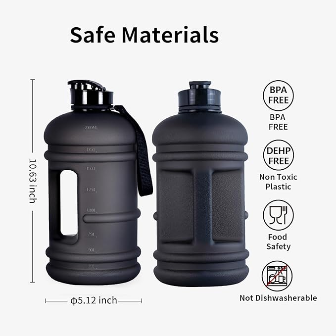 TOOFEEL 2.2 Liter Gym Water Bottle - 100% Leak Proof Big Sports Water Bottle Larger than 74 oz Water Bottle with Visible Volume for Drinking (74oz Transparent Matte Black)