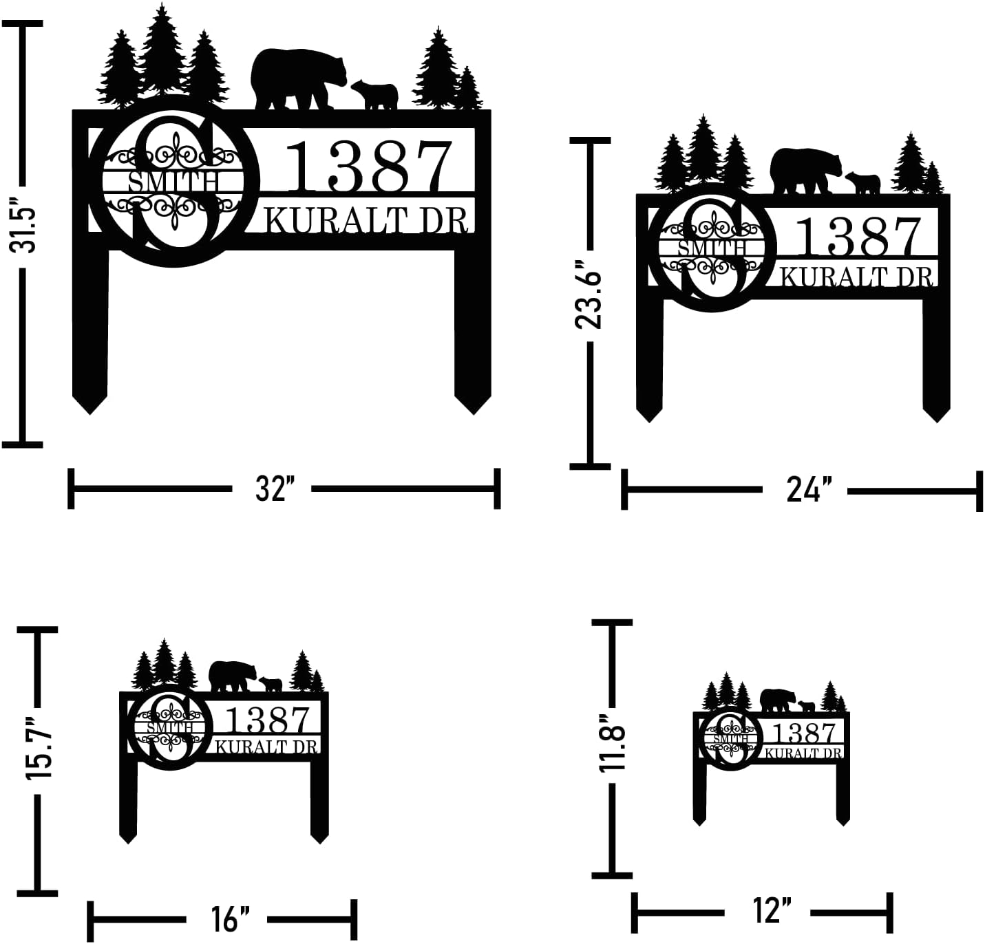 Personalized Custom Bear Wildlife Decor with Metal Stake - Address House Number Name Sign for Farmhouse, Yard, Camping