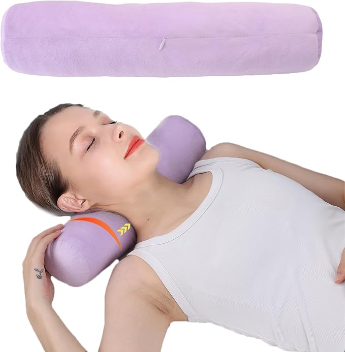 Health Cervical Neck Roll, Comfortable and Highly Resilient Bolster Pillows, Round Neck Pillows Support for Sleeping | Large Size Bolster Pillow for Bed, Legs, Back and Yoga (Purple 81)