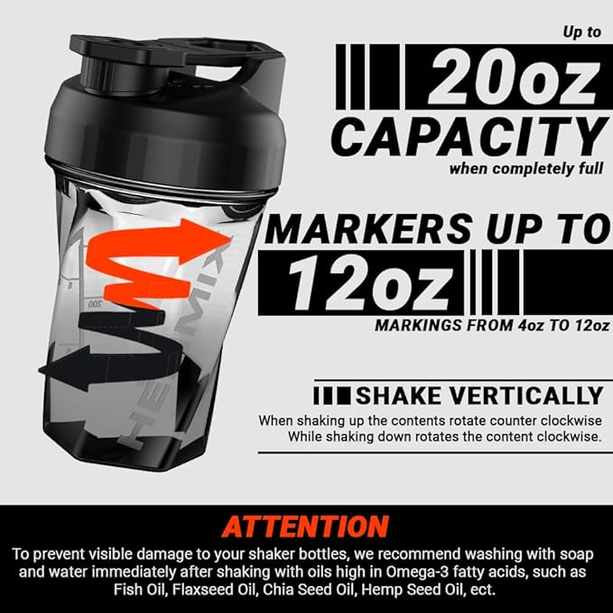 HELIMIX 1.5 Vortex Blender Shaker Bottle Holds Upto 20oz | No Blending Ball or Whisk | USA Made | Portable Pre Workout Whey Protein Drink Shaker Cup | Mixes Cocktails Smoothies Shakes | Top Rack Safe