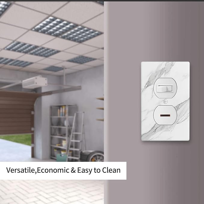 Marble Grey Wall Plate Decorative Light Switch Cover 1-Gang Single Duplex Outlet Faceplate for Kitchen Bathroom Bedroom Room Receptacle White