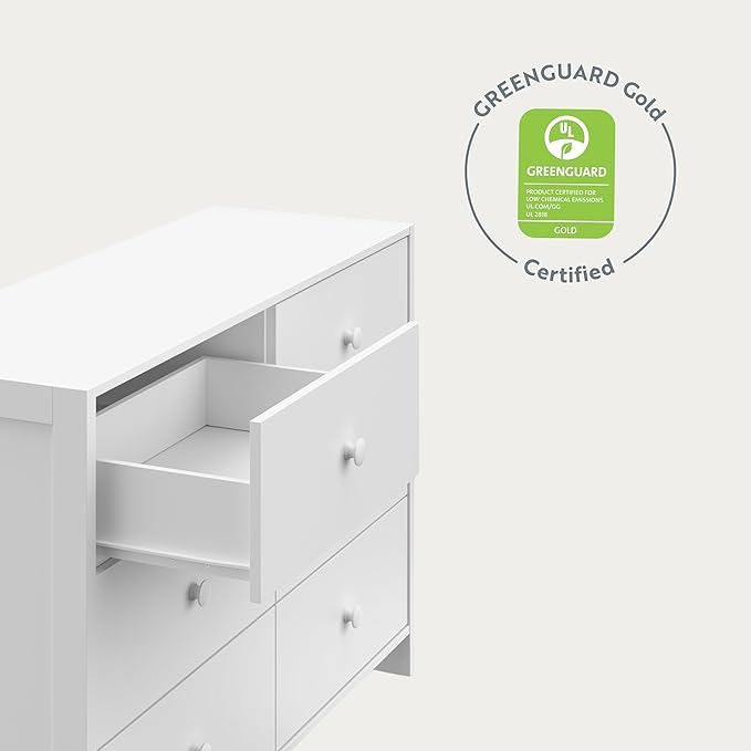 Storkcraft Calabasas 6 Drawer Dresser (White) - GREENGUARD Gold Certified, 6 Drawer Dresser with Interlocking Drawer System, Dresser Drawer Organizer for Kids' Bedroom