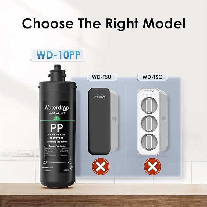 Waterdrop WD-10PP Under Sink Water Filter, Replacement for Waterdrop TSA & TSB &TSB-CM 3-stage Under Sink Water Filter System, Pack of 2