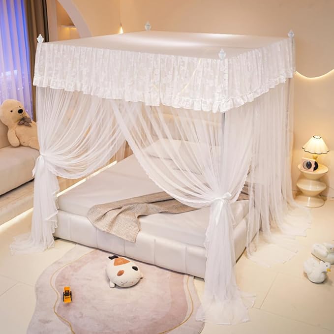 Mengersi Canopy Bed Curtains Bed Canopy,Canopy for Bed Curtains-Cozy Drape Netting,Princess Bed Drapes for Girls Adults Bedroom Decoration(King,White)