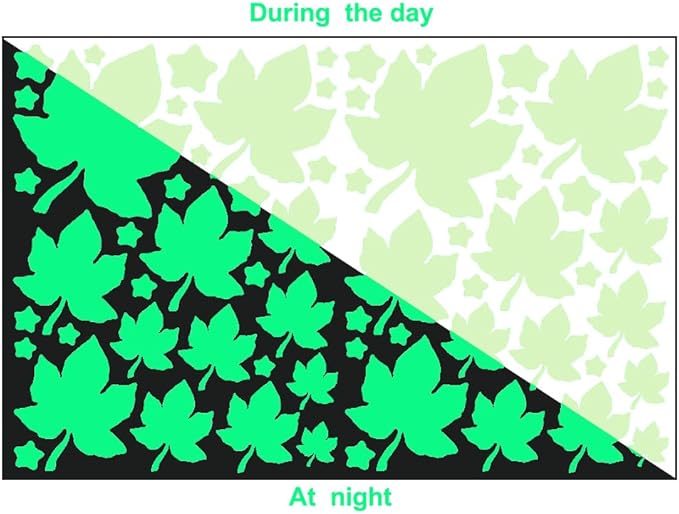 Glow in the Dark Leaf Wall Stickers for Sweet Home,52pcs PET Exquisite Plant Stickers for Bedrooms, Leaf Stickers wall decals for Boys and Girls Room, Cute Plant Decals Stickers for Room Walls(Leaf 5)