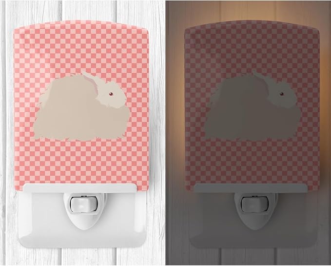 Caroline's Treasures BB7959CNL Fluffy Angora Rabbit Pink Check Ceramic Night Light Compact, UL-Certified, Ideal for Bedroom, Bathroom, Nursery, Hallway, Kitchen, 6x4x3, Multicolor