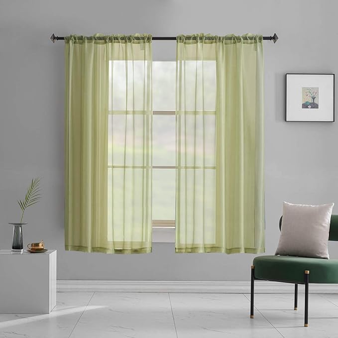 Sage Green Sheer Curtains 63 Inch Length 2 Panels Sage Green Sheer Curtains Rod Pocket for Bedroom Living Room 52x63