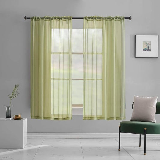 Sage Green Sheer Curtains 63 Inch Length 2 Panels Sage Green Sheer Curtains Rod Pocket for Bedroom Living Room 52x63