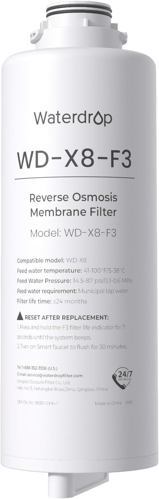 Waterdrop WD-X8-F3 Filter, Only Replacement for WD-X8 800 GPD Reverse Osmosis System, 24-month Lifetime, Reduce PFAS