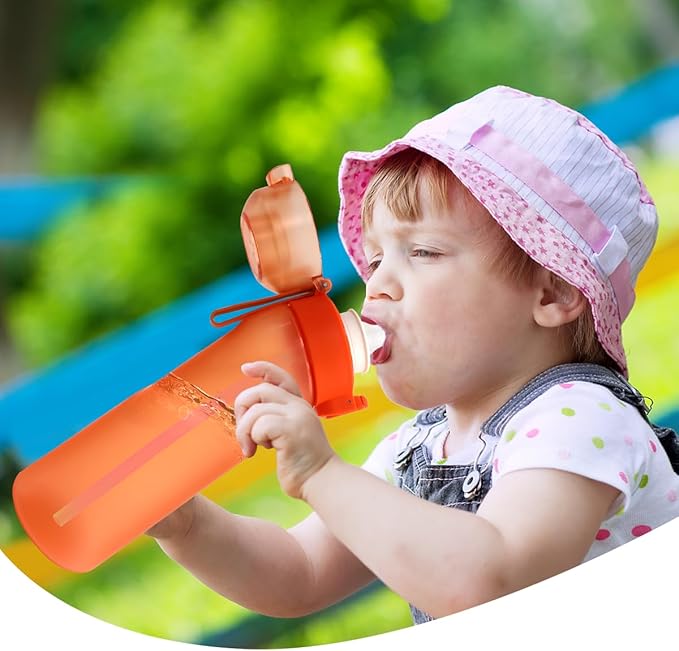 Water Bottle with Flavor Pods 21.9 Oz/650ml Fruit Fragrance Water Bottle Recyclable Sports Air Water Cup Scented Pods for Outdoor (Orange)