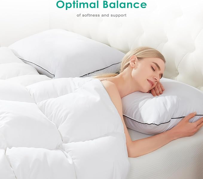 APSMILE Deep Sleep Feather Pillows Standard Size Set of 2, Hotel Collection AirF™ Goose Down Pillow Inserts with Organic Cotton Cover, Medium Bed Pillows for Sleeping (White, 20"x26")