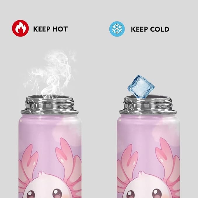 ZOUTAIRONG Axolotl Insulated Water Bottle 18 oz for Girls Water Bottles for Travelling, Camping, Cycling Water Bottle Vacuum Cup Reusable Water Bottle Kids Gifts Animal Pink
