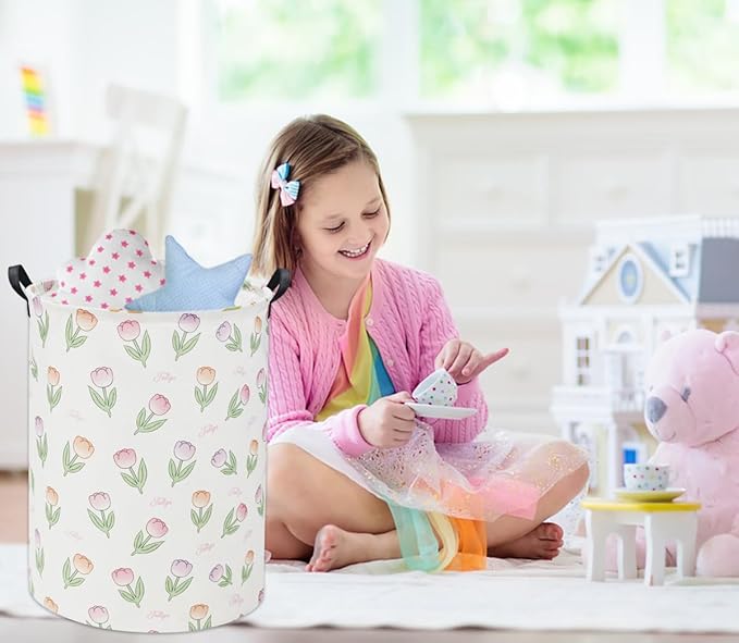 Tulip Kids Laundry Basket Baby Hamper Tulip Toy Storage Bin for Boys Room Decor Baby Nursery Hamper Gift Baskets for Bedroom Bathroom(Tulip)