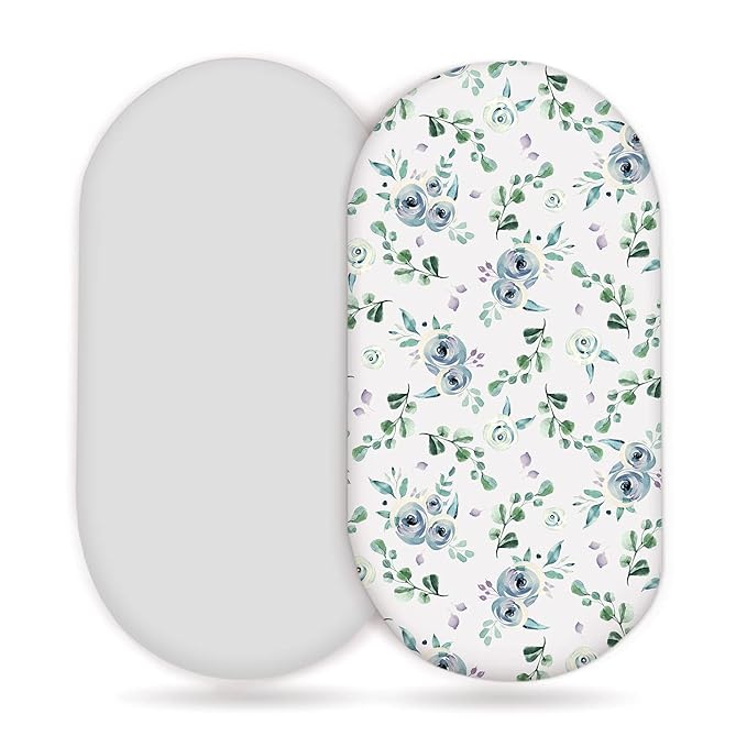 Stretchy Ultra Soft Fitted Bassinet Sheet Set 2 Pack, Universal Cradle Sheet Set for Rectangle, Oval, or Hourglass Bassinet Pad/Mattress, Blue Rose for Girls and Boys