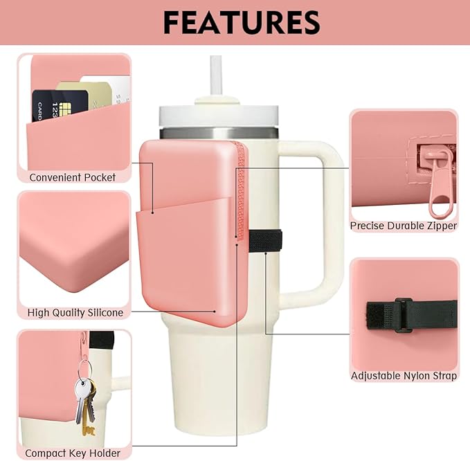 Silicone Water Bottle Pouch for Stanley, Stanley Fanny Pack with Pocket, Stanley Cup Accessories for Stanley Quencher Stanley IceFlow 20 oz 30 oz 40 oz, for Phone, Cards, Keys, Wallet (Orange)