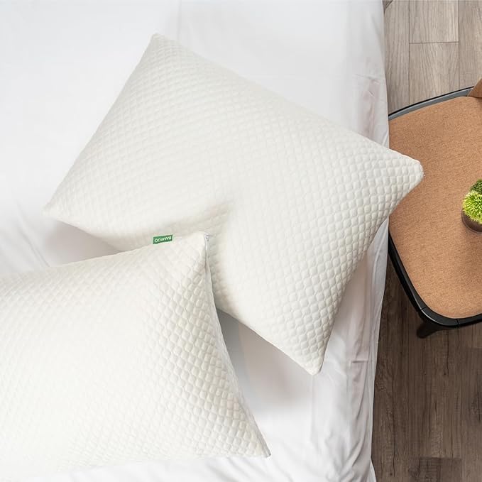 Shredded Memory Foam Pillows for Sleeping 2 Pack - Cooling Bed Pillows King Size Set of 2 - Medium Frim Gel Pillows for Side & Back Sleeper with Washable Removable Cover