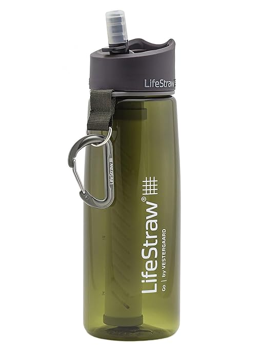 LifeStraw Go Bottle 2-Stage with Integrated 1,000 Liter LifeStraw Filter and Activated Carbon, Green, 22oz