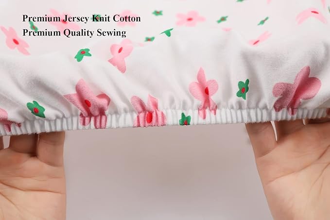 Bassinet Sheets Compatible with Arm's Reach Co-Sleeper Bassinet, 2 Pack, 100% Jersey Knit Cotton 190GSM, Ultra Soft Breathable, Floral and Pink
