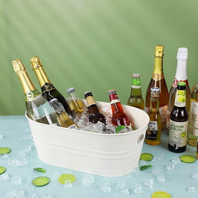 Galvanized Tub 2 Pcs 3 Gallon Metal Beverage Ice Buckets for Parties Drink Wine Beer Champagne Vintage Tin Large Buckets with Scoops for Cocktail Mimosa Bar Supplies (White)