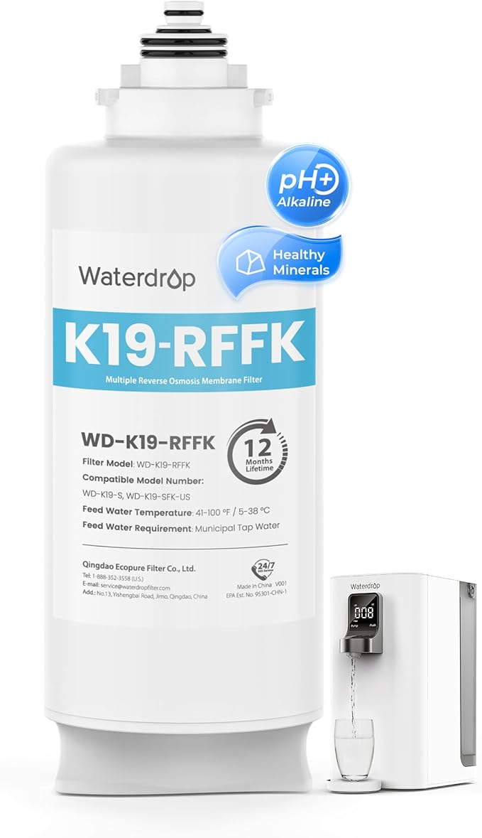 Waterdrop WD-K19RF-FK Filter, Replacement for WD-K19-SFK Countertop Reverse Osmosis System, 12-month Lifetime