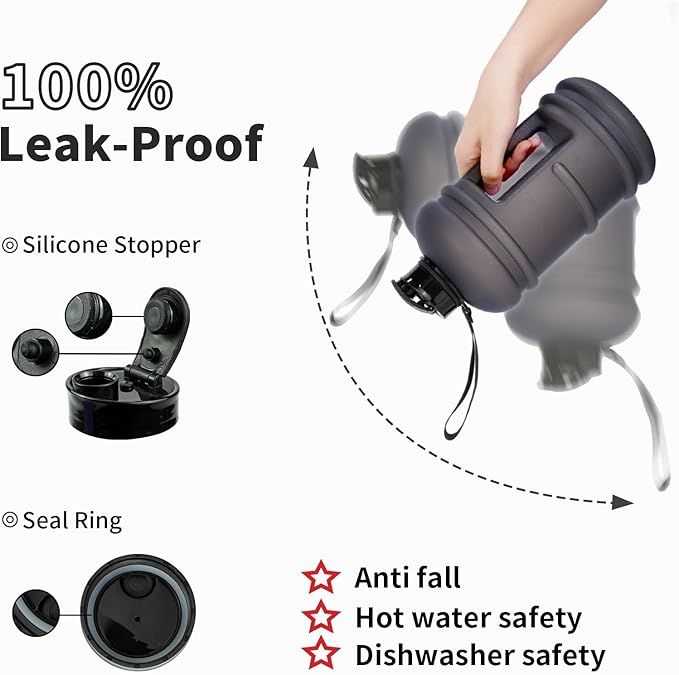 TOOFEEL 2.2 Liter Gym Water Bottle - 100% Leak Proof Big Sports Water Bottle Larger than 74 oz Water Bottle with Visible Volume for Drinking (74oz Transparent Matte Black)