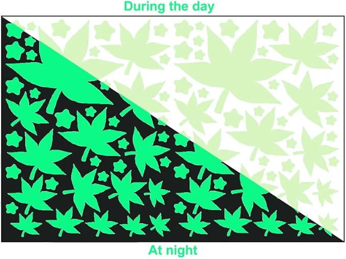 Glow in The Dark Leaf Wall Stickers for Home,64pcs PET Plant Wall Stickers for Bedrooms, Leaf Stickers Wall Decals for Boys and Girls Room, Cute Plant Decals Stickers for Room Walls(Leaf 1)