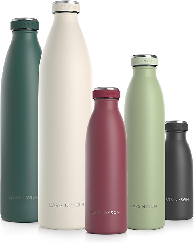 LARS NYSØM Stainless Steel Insulated Water Bottle 12oz 17oz 25oz 34oz 51oz | BPA-free Insulated Thermo Flask for Hot and Cold Beverages | Leakproof Drinking Bottle (Berry, 17oz)