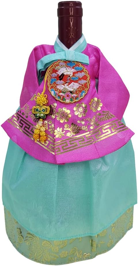 Korean Traditional Clothes Hanbok Wine Bottle Cover Housewarming Gifts,First Home House Homeowner Gifts (Queen-Mint)