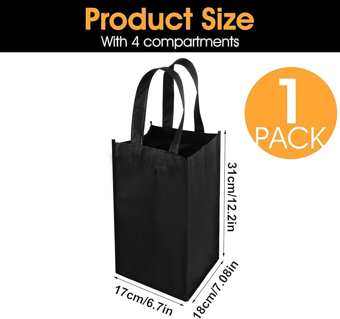 TIESOME 4 Bottle Wine Bags for Travel, Wine Carrier Tote, Waterproof Carrier Wine Bottle Holder Bag Reusable Wine Gift Bag Portable Grocery Bags with Base Plate & Carry Handle for Wine Lover Gift
