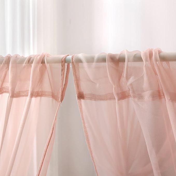 Chiffon Twin Bed Canopy, Canopy Bed Curtains for Girls Adult, 4 Post Bed Scarf Room Decor (Dust Pink)