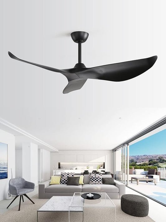Sofucor 52" Ceiling Fan no Light and Remote Control, Modern Ceiling Fan Without Light, Indoor Outdoor Ceiling Fan with Reversible Motor, 6 Speeds, Black