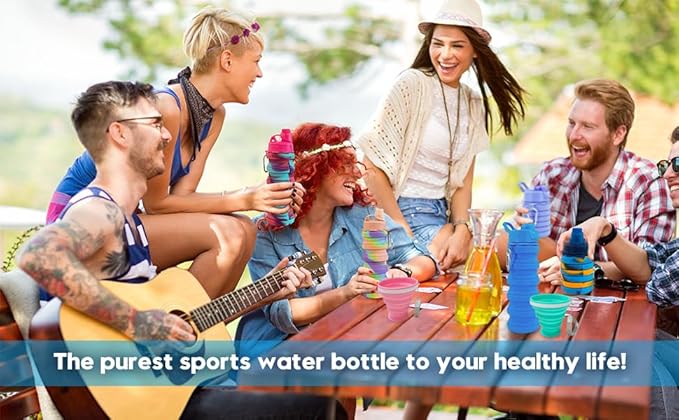 Collapsible Water Bottles 500 ml with silicone collapsible cup 200 ml.Travel Water Bottle Portable Hiking Water Bottle Reusable BPA Free Silicone Water Bottles.(Black+Grey)