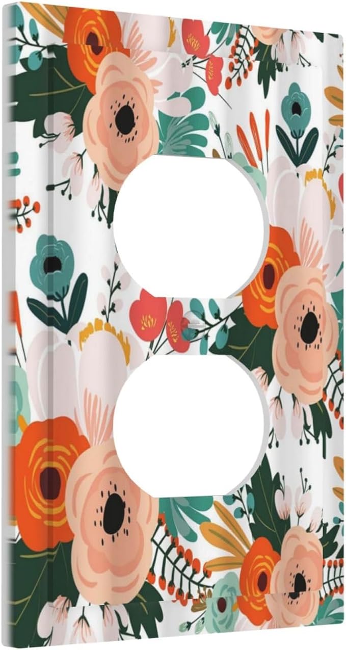 Rustic Floral Boho Colorful Flower Single Duplex Wall Plate Covers Light Switch Cover 1 Gang Outlet Plate Decorative Switchplate Covers Electrical Faceplate for Farmhouse Bathroom Bedroom Kitchen
